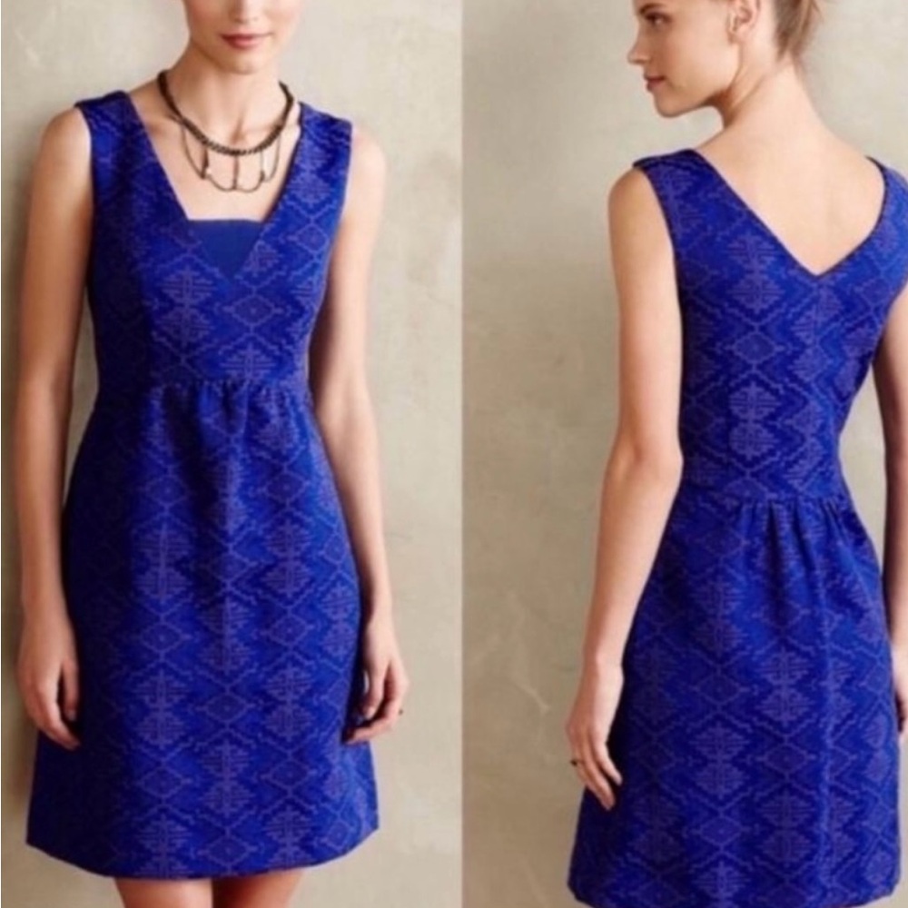 Anthropologie Maeve Averie Aztec Geometric Jacquard Brocade Dress